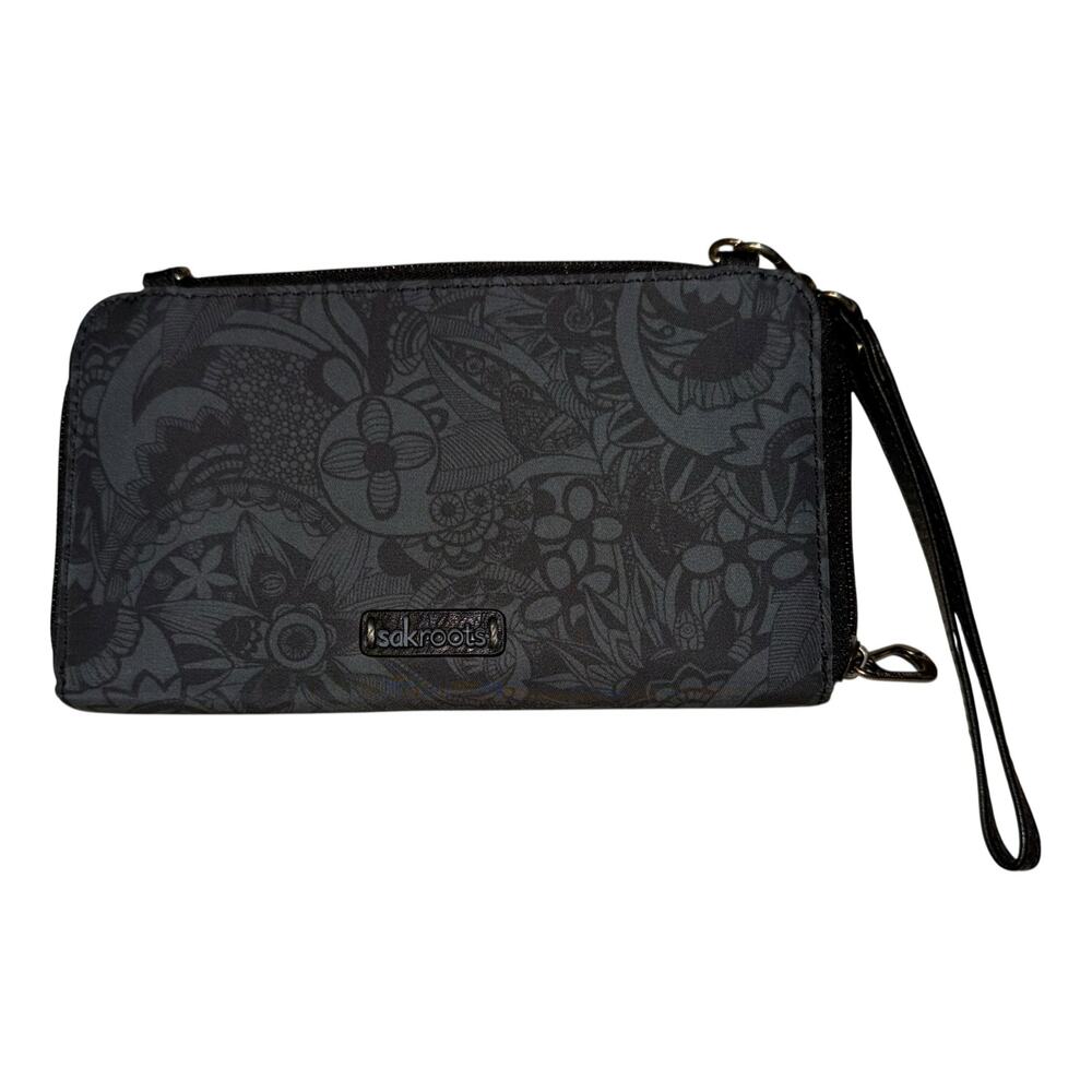 Sakroots Paisley Floral Zip Wallet Ecotwill‎ Corin Flap Black Neutral Wristlet